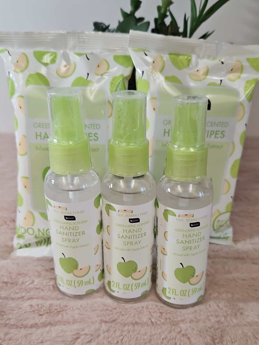 B.Pure Green Apple Infused Hand Sanitzer Sprays & Hand Wipes 5 PC